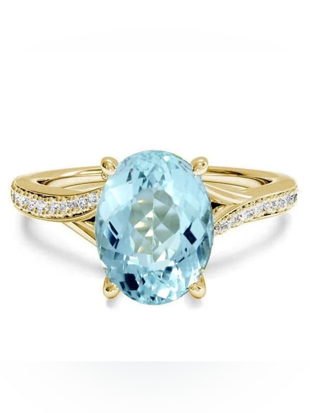 Yellow Gold Bypass Oval Cut Created Aquamarine Engagement Ring